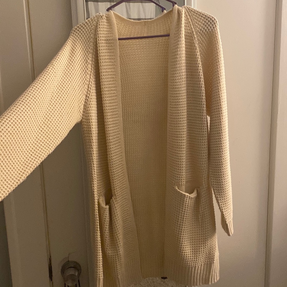 long, warm cream cardigan